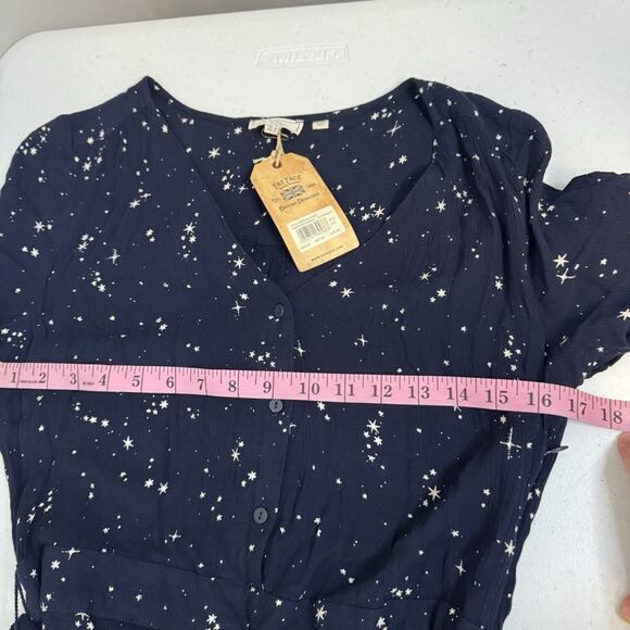 Fat Face Calla Lunar Sky Dress Women's US Size 8 Navy Blue Star Print Tie Belted - Picture 11 of 15